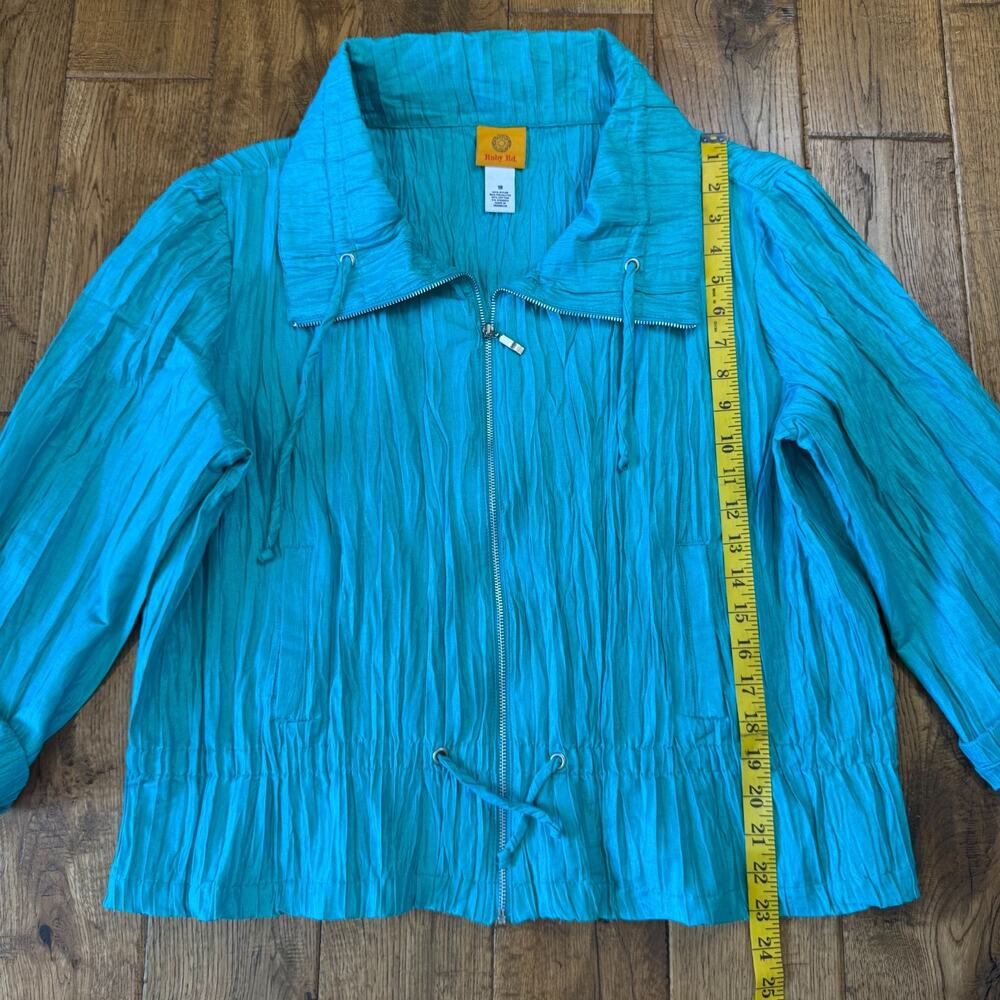 Ruby Rd. Womens Shiny Teal Rayon Blend Roll Tab Sleeve Zip-Up Jacket Sz 18 - Picture 3 of 5